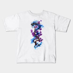 Blue Dragon Purple Blossoms Kids T-Shirt